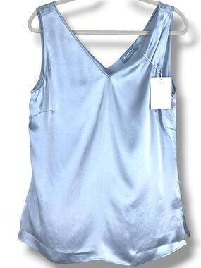 Ravella Amalfi 100% Silk Tank Sky Blue V Neck Sleeveless Camisole Top NWT M